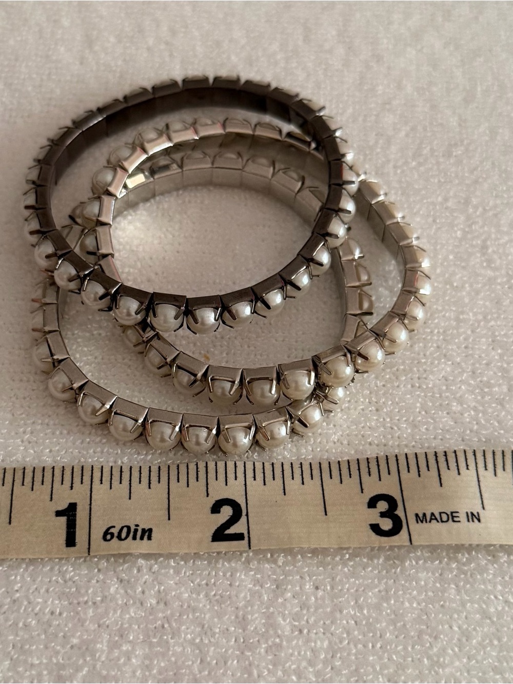 Silver Pearl Accent Set of 3 Women's Stretch Bracelets